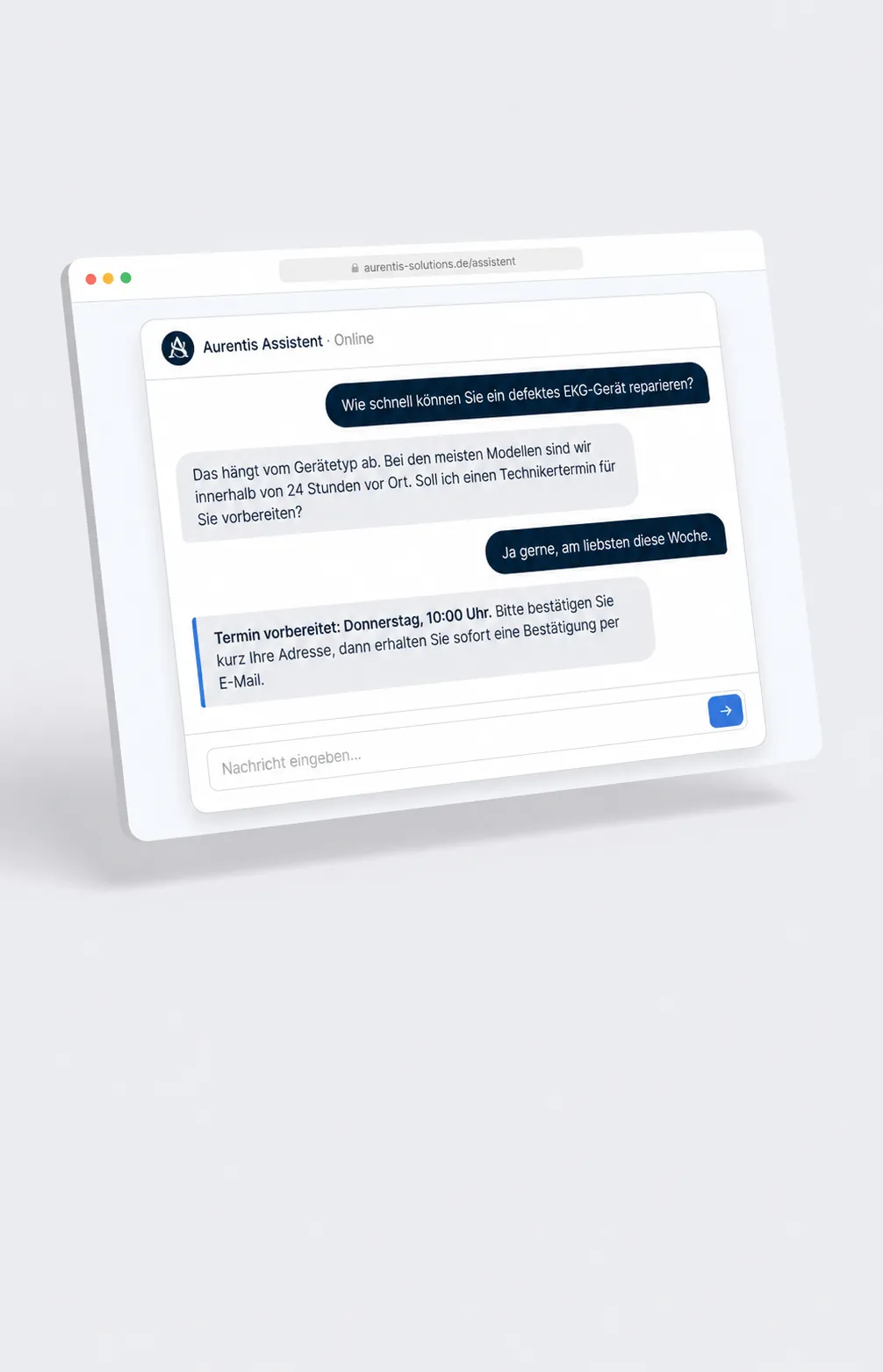 Digitaler Assistent für Erstanfragen — qualifiziert Anfragen für medizintechnische Service-Betriebe rund um die Uhr